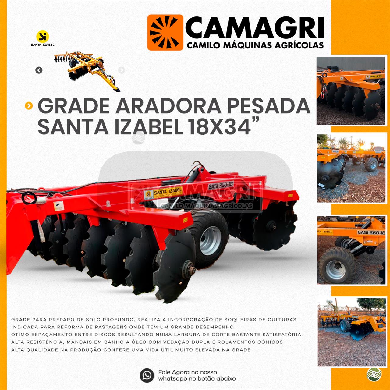 IMPLEMENTOS AGRICOLAS GRADE ARADORA ARADORA 18 DISCOS Camagri - Camilo Máquinas Agrícolas - Agrale GOIANIA GOIAS GO
